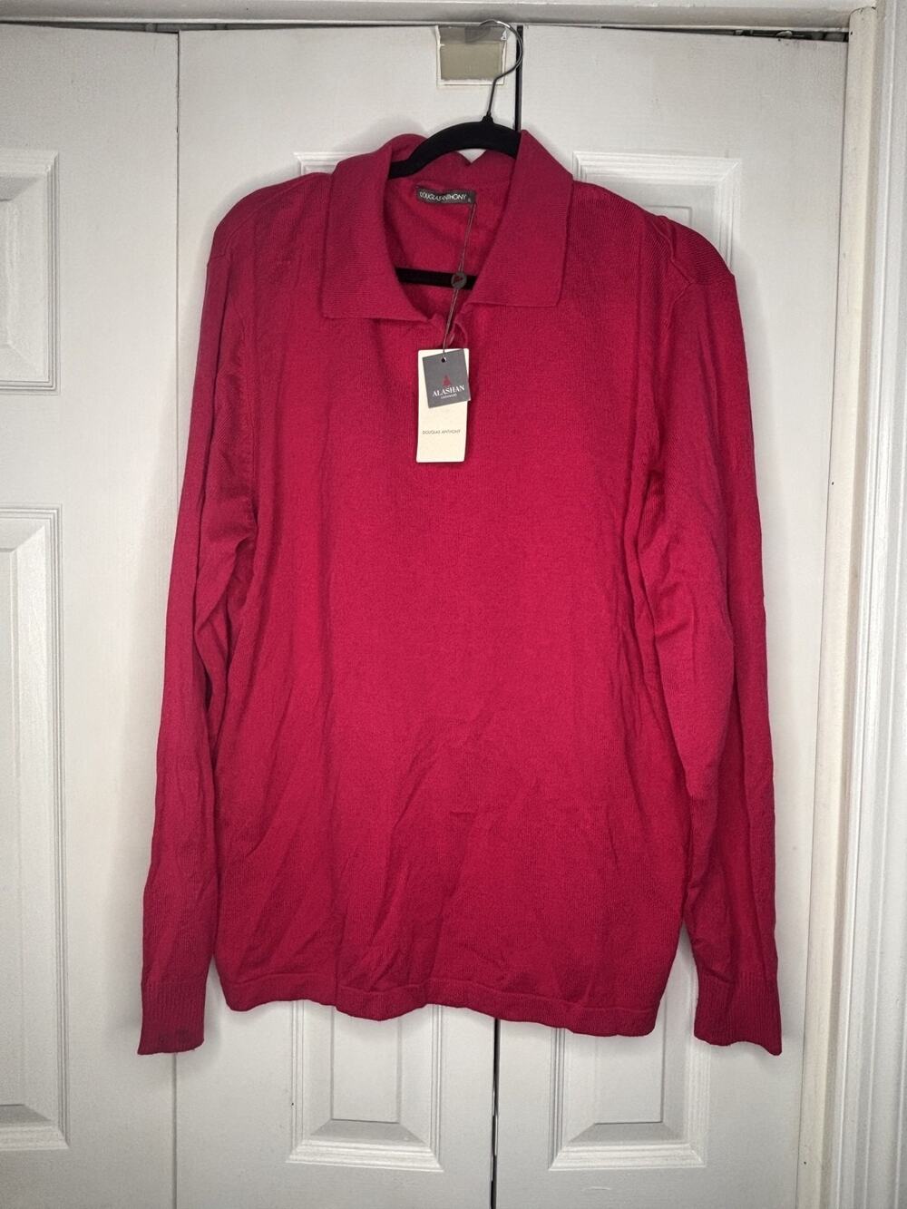 Alashan Silk Cashmere Polo Sweater Magenta Pink Men's XL Douglas Anthony NWT